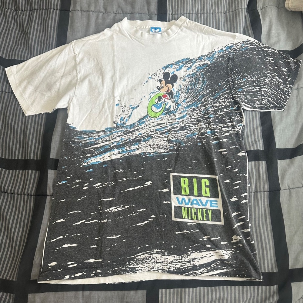 Vintage Disney Big Wave Mickey Surf AOP T-Shirt USA Made XL OSFA
